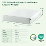 ZINUS Green Tea Memory Foam Mattress, Twin (US Spec), Fiberglass free, Medium Firm Feel, Zoned Pressure Relief, Certified Safe Foams & Fabric, Mattress in A Box