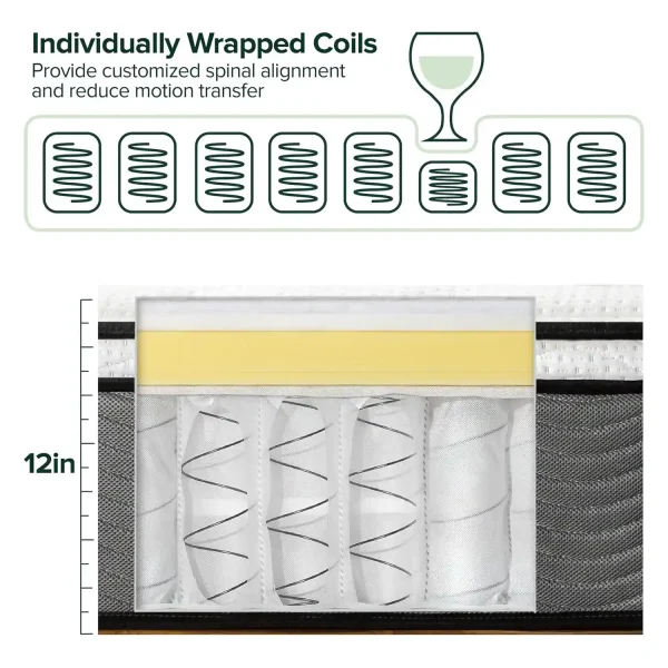 ZINUS Pocket Spring Mattress - 99.1cm W x 190.5cm L x 30.5cm H