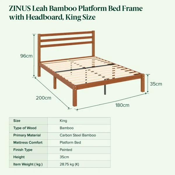 ZINUS 30cm Cloud Foam Mattress & Leah Bamboo Bed Frame
