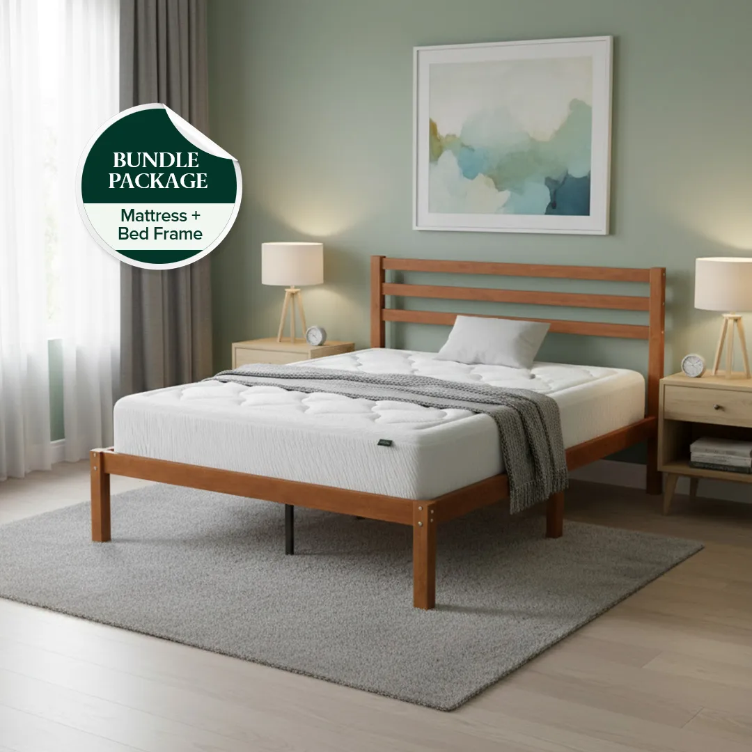 ZINUS 30cm Cloud Foam Mattress & Leah Bamboo Bed Frame