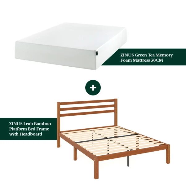 ZINUS 30cm Green Tea Foam Mattress & Leah Bamboo Bed Frame
