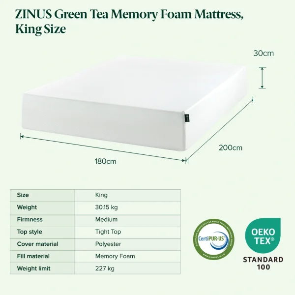 ZINUS 30cm Green Tea Foam Mattress & Leah Bamboo Bed Frame