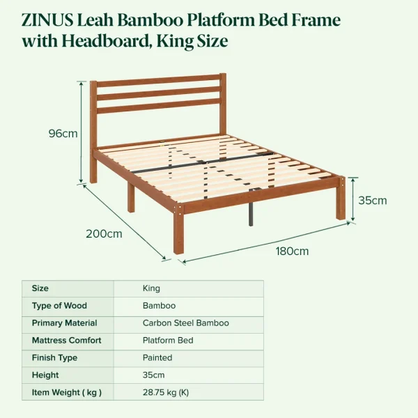 ZINUS 30cm Green Tea Foam Mattress & Leah Bamboo Bed Frame