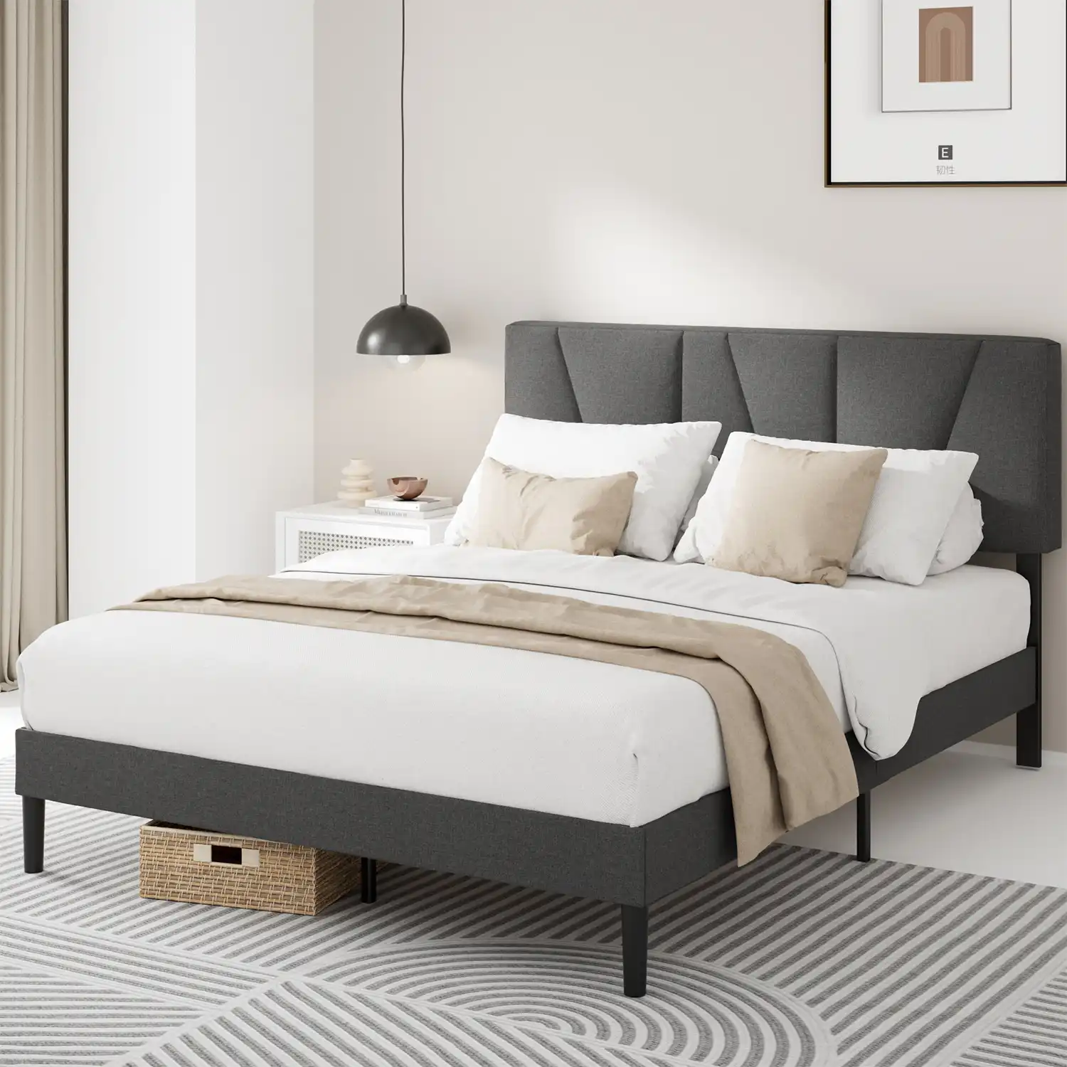 MAYA Upholstered Bed Frame with Headboard King Size