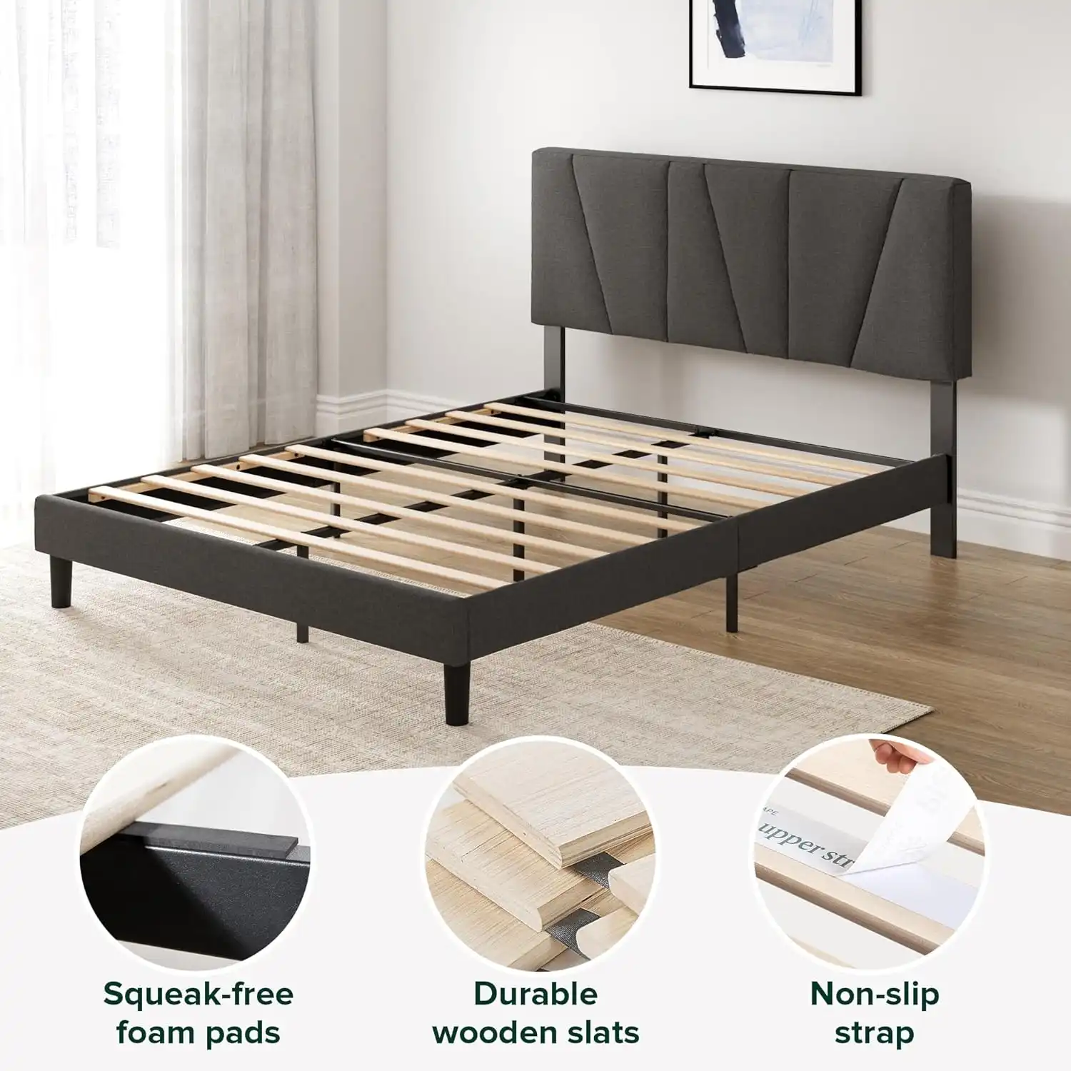 MAYA Upholstered Bed Frame with Headboard King Size
